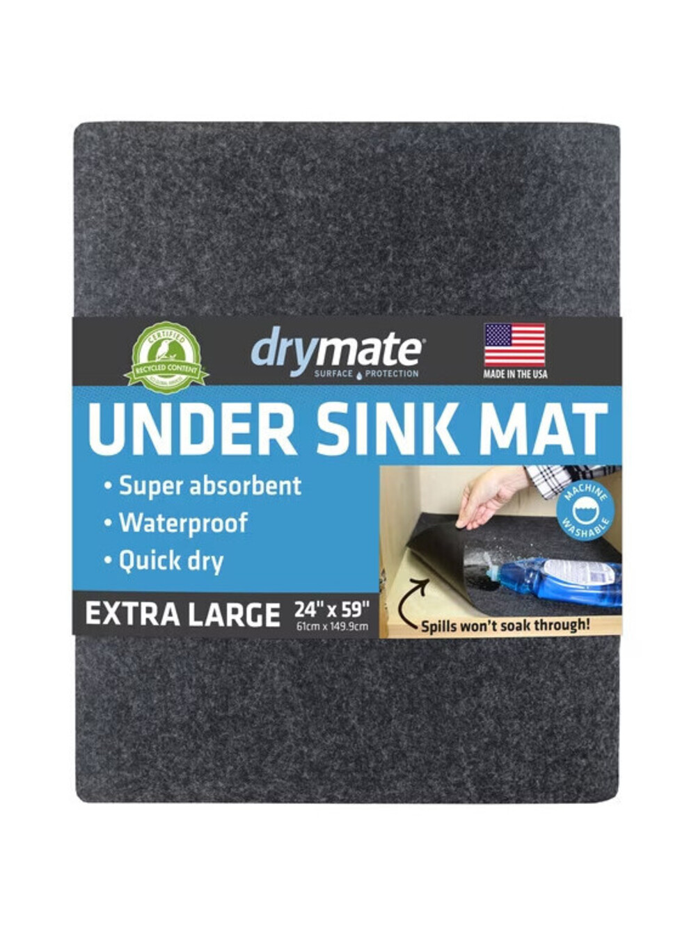 Drymate Premium Under Sink Mat, Waterproof Cabinet 24"W x 29"L, Charcoal